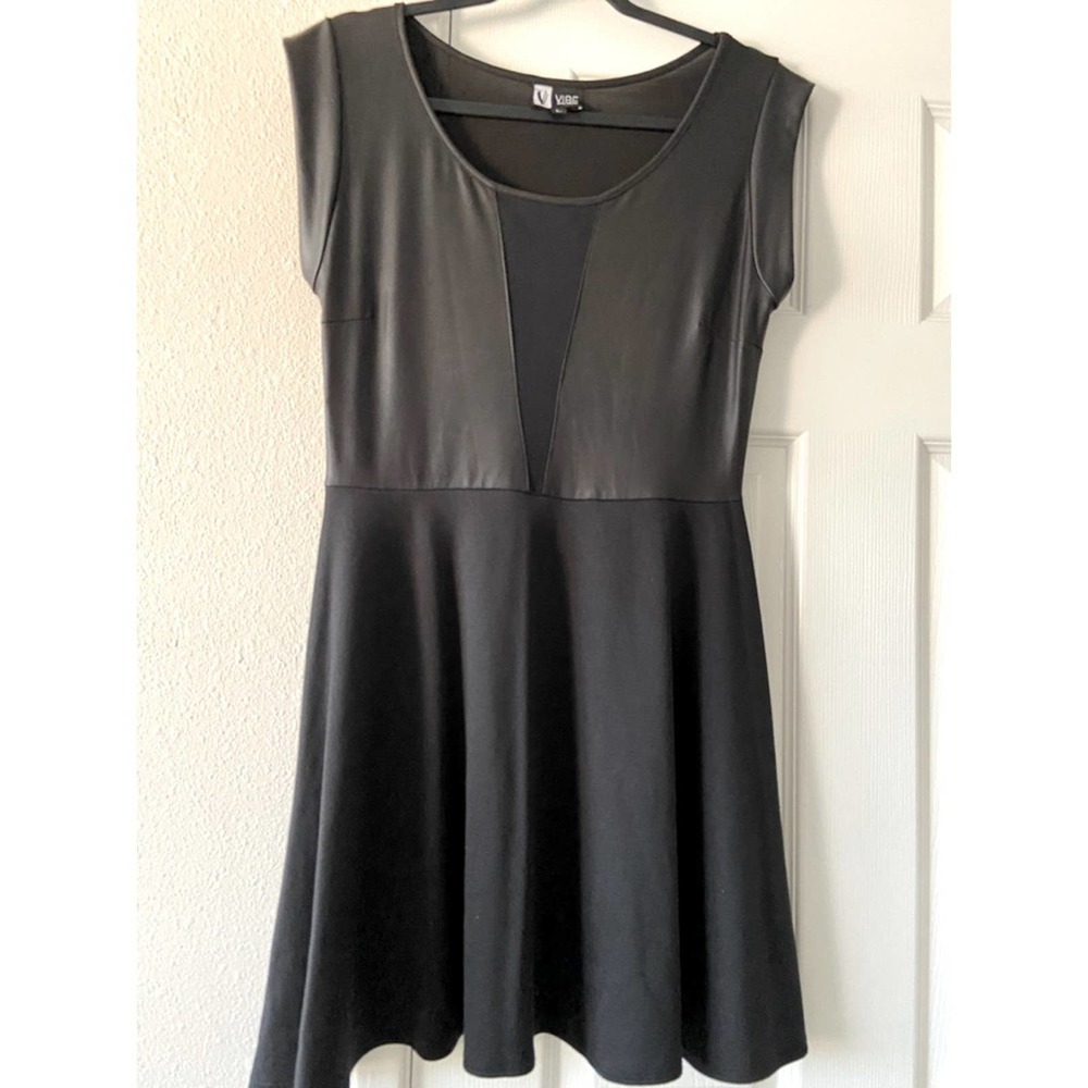 A Mix of Black Leather & Cotton A-Line Dress Sz L